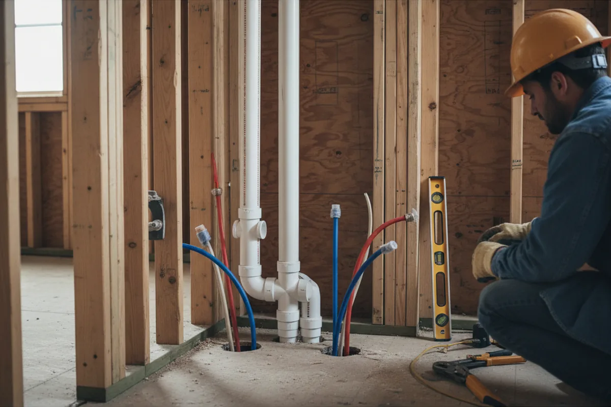 Drain and supply rough-in during Sump Pump Repair in Pitcher