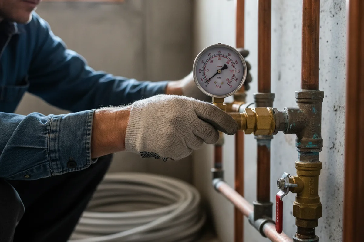 Pressure testing a repaired line during Water Line Repair in Pitcher